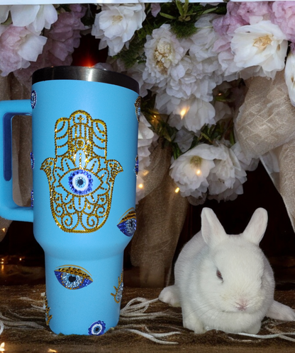 Pool Blue Evil Eye Glass Rhinestones Crystal Stanley 40oz Double Wall Vacuum Tumbler